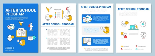 After school program brochure template layout. Learning center. Flyer, booklet, leaflet print design with linear illustrations. Vector page layouts for magazines, annual reports, advertising posters