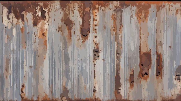 Vector aged corrugated metal texture with rust and rotten holes