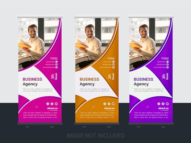 Vector agency stands roll up banner design stands template layout with 3 design 3 color