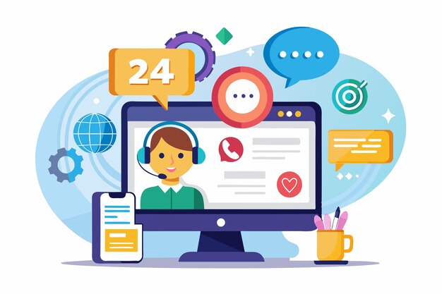 An agent provides 247 customer support via live chat enhancing user experience with multiple tools online service or 24hour customer support chat