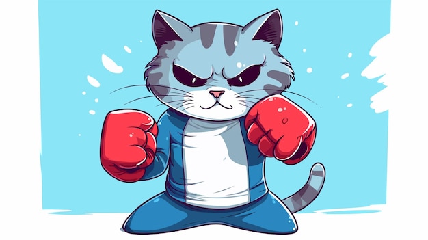 Aggressive Cartoon Cat Punching in Boxing Pose