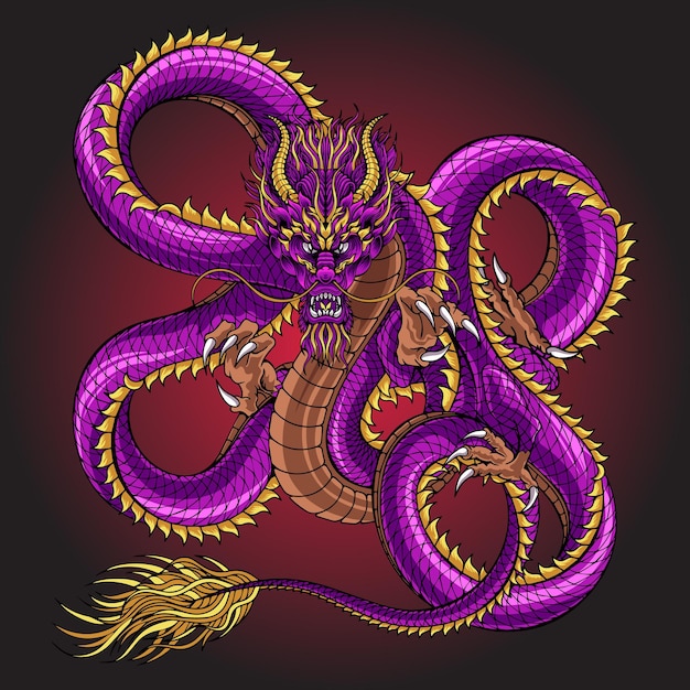 Aggressive japanese fantasy dragon concept illustration