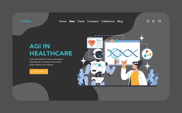 Vector agi night or dark mode web or landing page revolutionizing healthcare with ai diagnostics and