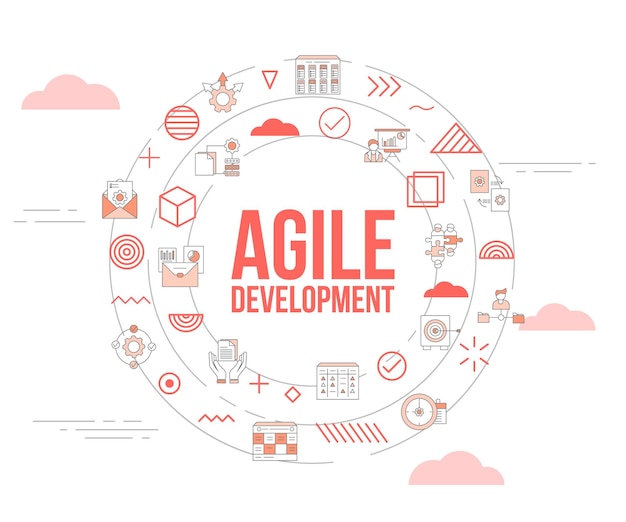 Agile development concept with icon set template banner and circle round shape