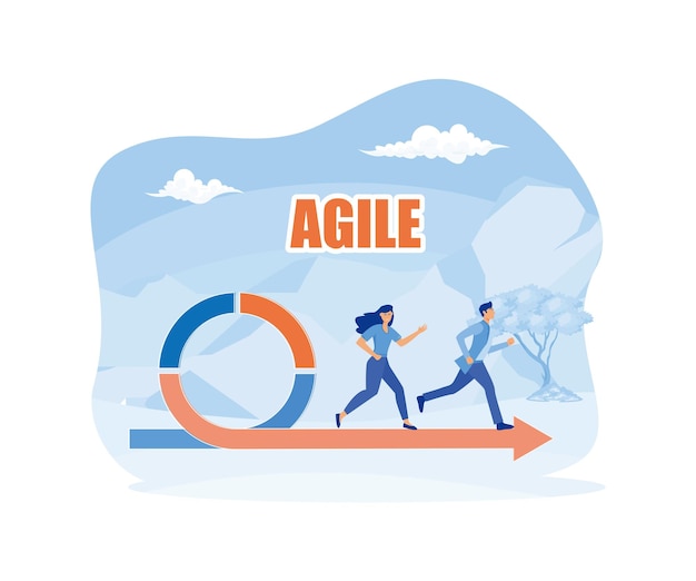 Vector agile development methodology people running to success flexible developing process logo flat vector modern illustration