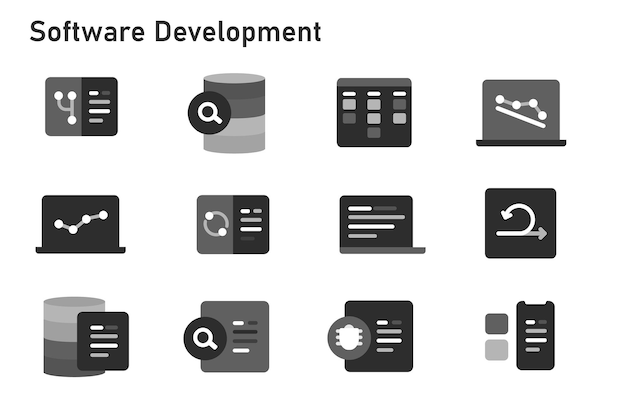 agile methodology software development icon set collection of code programming using sprint kanban