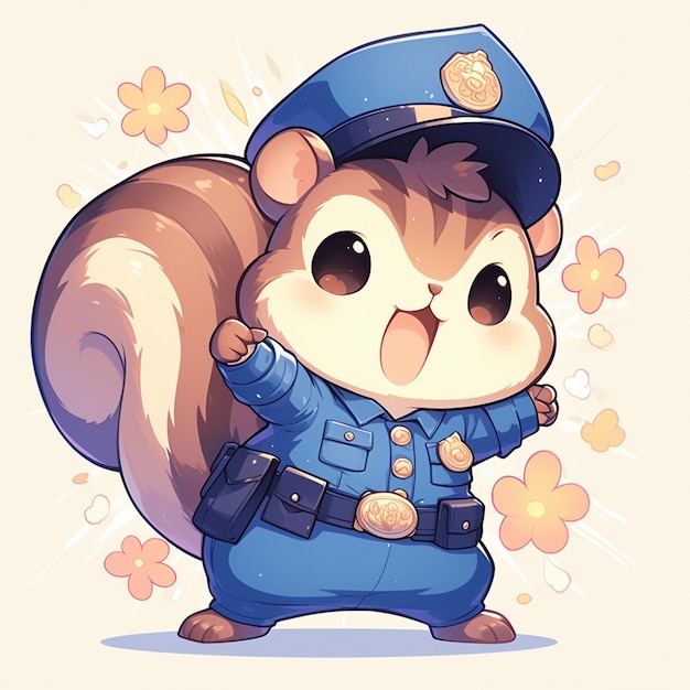 An agile squirrel police cartoon style