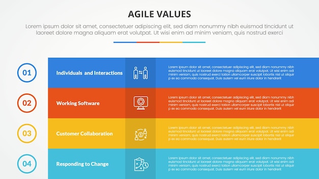 agile values infographic concept for slide presentation with box table fullpage colorful with 4 point list with flat style