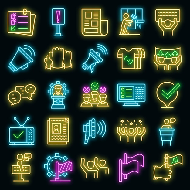 Agitation icons set vector neon