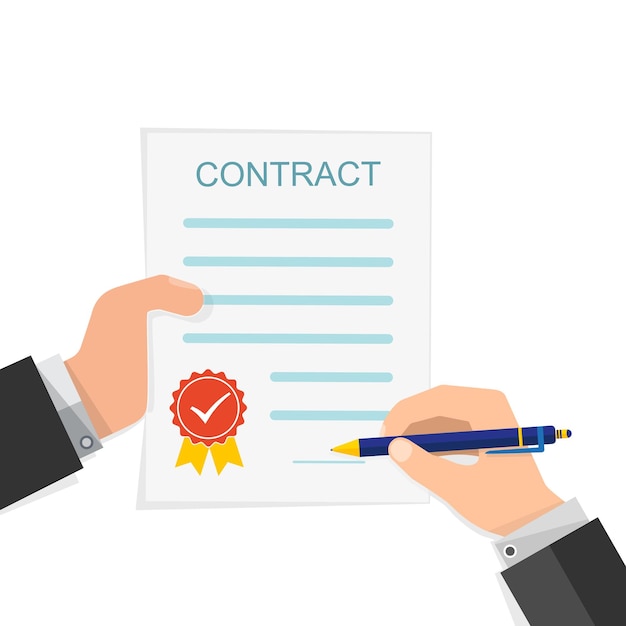 Agreement concept hand signing of contract Vector illustration