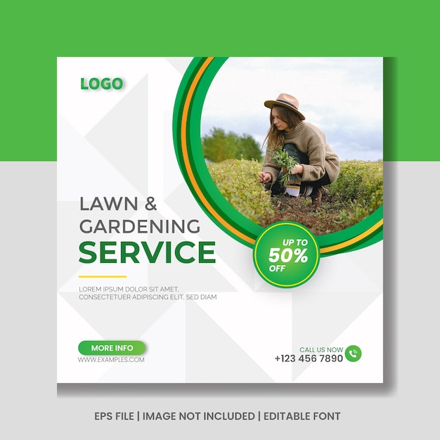 Agricultural and farming services social media post lawn gardening template