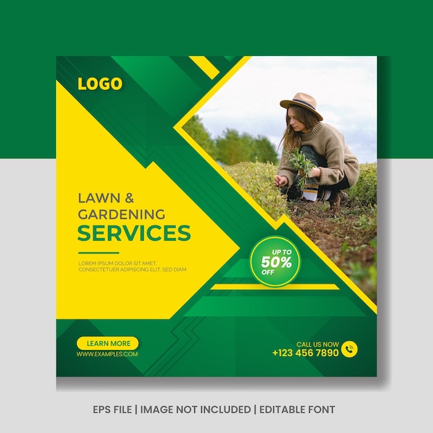 Agricultural and farming services social media post lawn gardening template