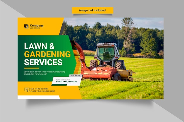 Agricultural and farming services web banner or social media post lawn gardening template design