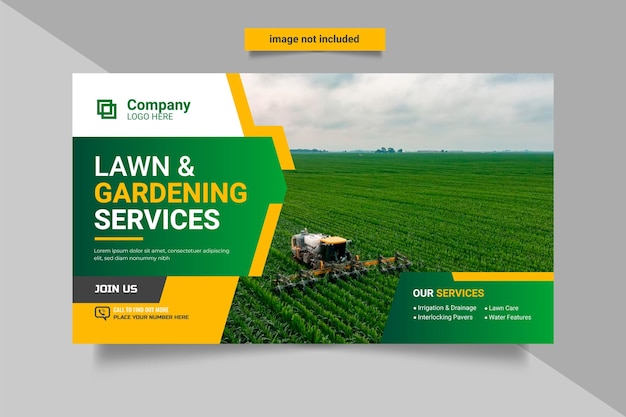 Agricultural and farming services web banner or social media post lawn gardening template design