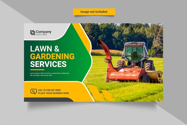 Agricultural and farming services web banner or social media post lawn gardening template design