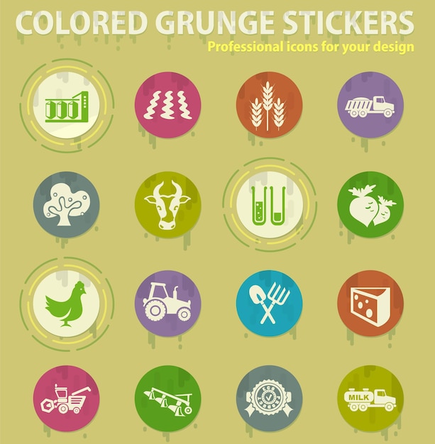 Agricultural production colored grunge icons