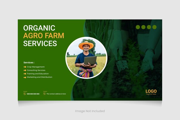 Vector agricultural services and organic food youtube video thumbnail design lawn care garden cover post