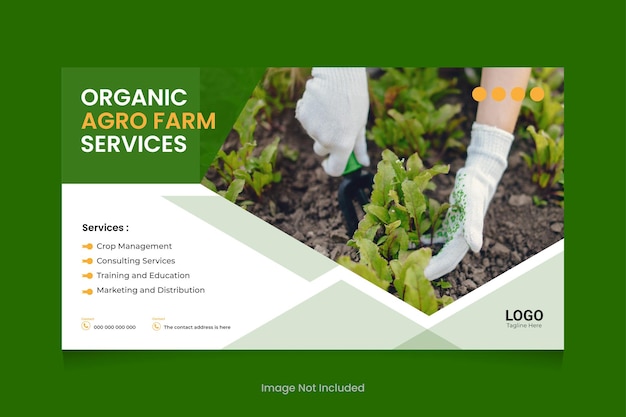 Vector agricultural services and organic food youtube video thumbnail design lawn care garden cover post