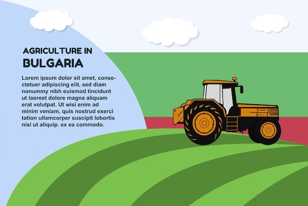 Agriculture in Bulgaria concept banner with tractor field and text area farming and cultivation