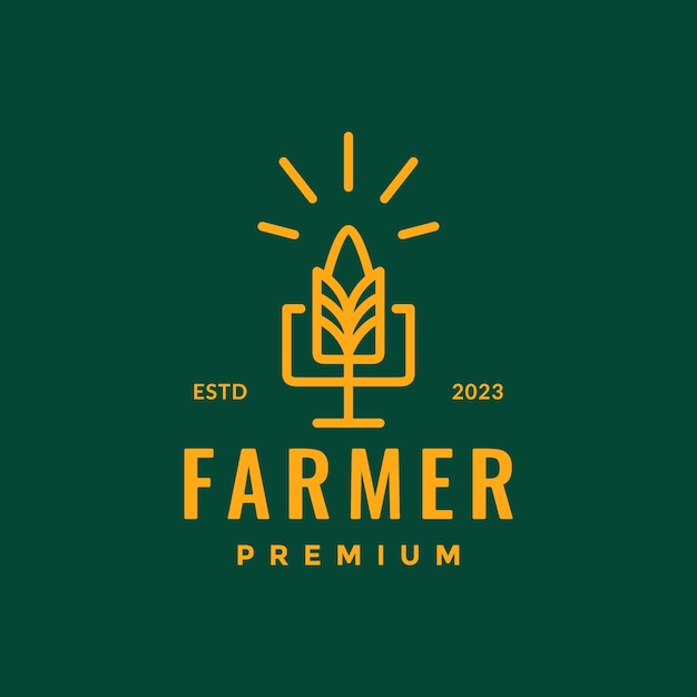 agriculture farmer podcast voice corn minimalist style line simple logo design vector icon illustration