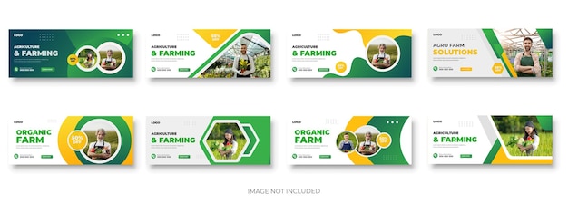 Agriculture farming service cover and social media post lawn gardening colorful bundle template