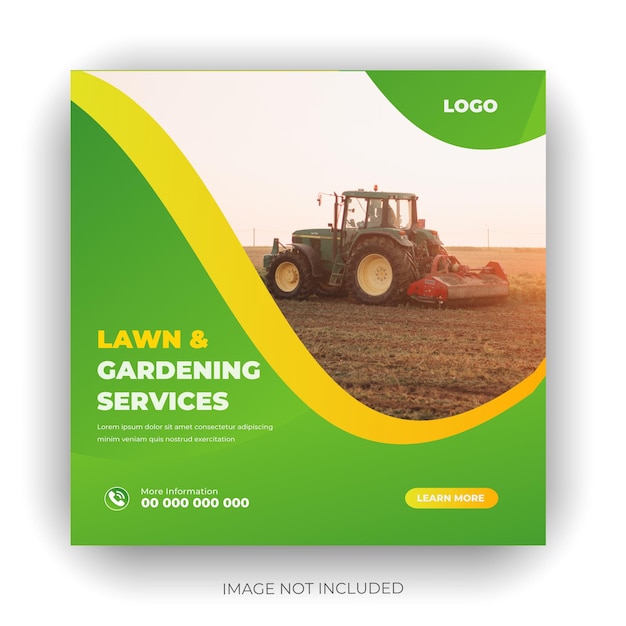 Vector agriculture farming service cover and social media post lawn gardening colorful bundle template