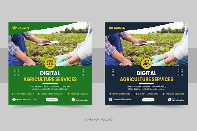 Agriculture farming service social media post banner template or lawn mower gardening banner