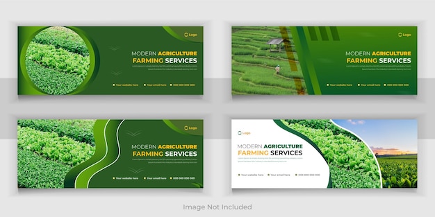 Agriculture Farming Set Or Lawn Garden Services and Bundle Web Banner Design Template