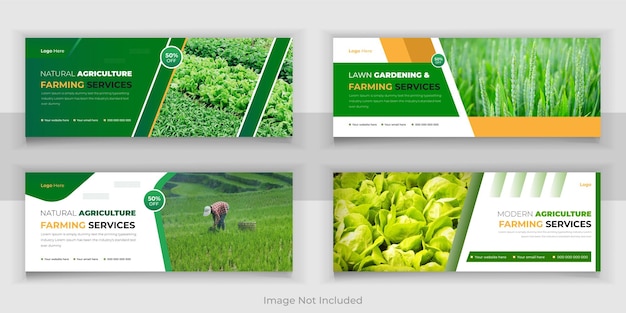 Agriculture Farming Set Or Lawn Garden Services and Bundle Web Banner Design Template