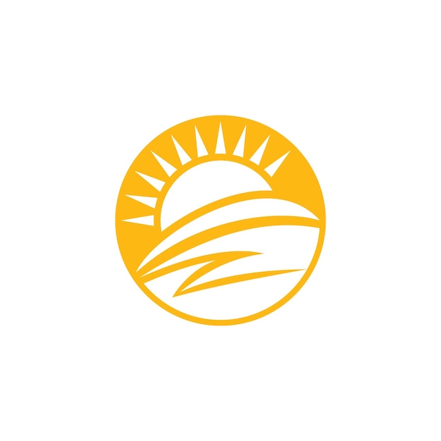 agriculture logo design sun river vector icon illustration