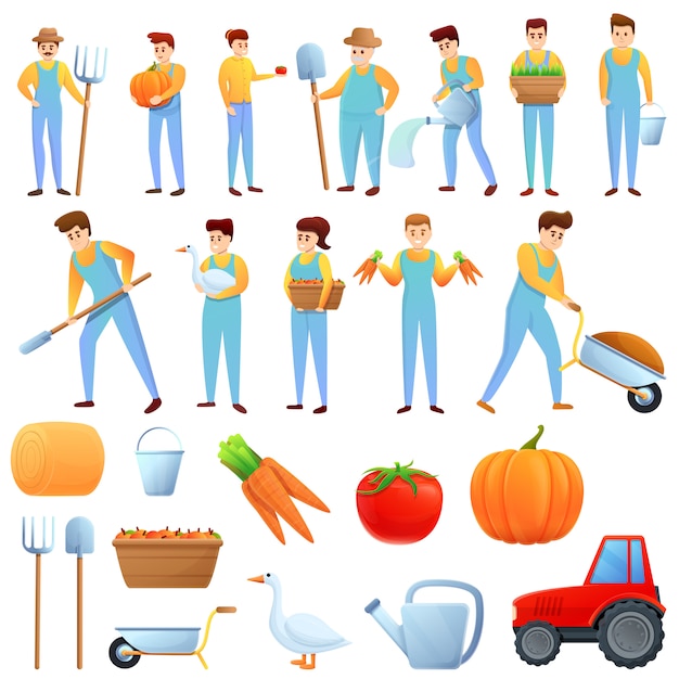 Vector agronomist icons set, cartoon style