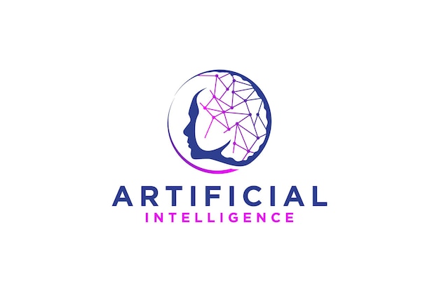 AI Artificial Intelligence logo design head face with circuit brain processor computer system