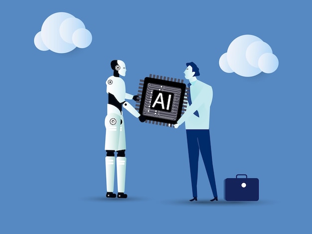 AI Artificial Intelligence to think like human machine learning technology to calculate and solve problem robot and automation innovation concept vector illustration