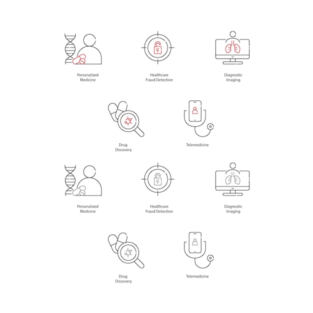 AI Benefits in Medicine Vector Icons Improving Treatment and Efficiency