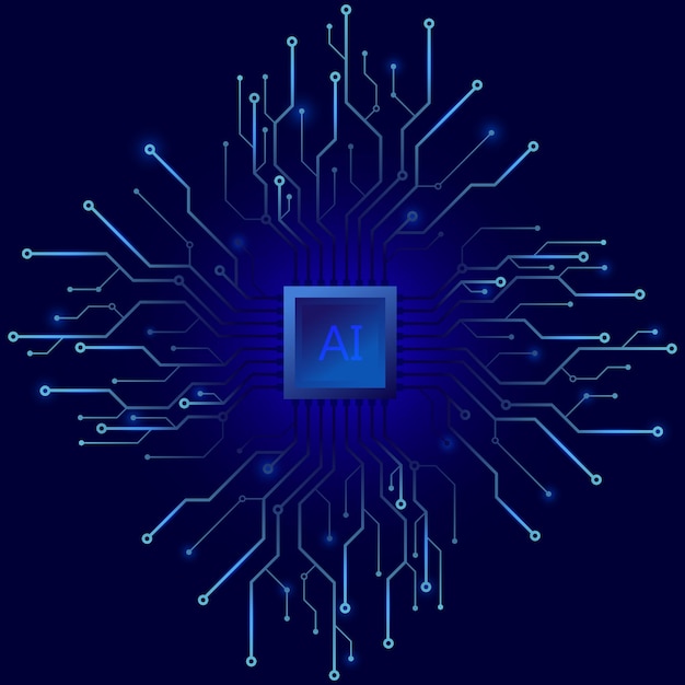 AI chip digital technology on a blue background AI computer processor Digital technology