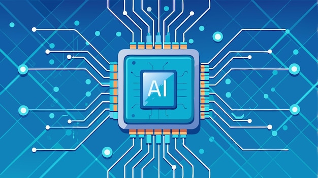 Vector ai chip top view on technology blue background vector illustration depicting futuristic digital circ