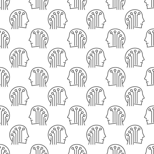 AI Head vector Brain Tech concept outline seamless pattern