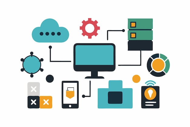 Vector ai integration technology amp system icons vector