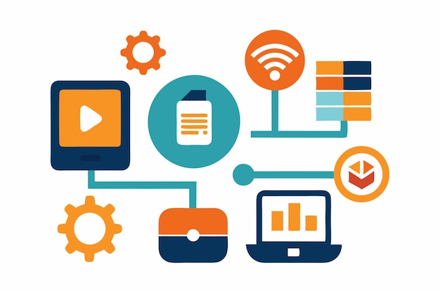 Vector ai integration technology amp system icons vector