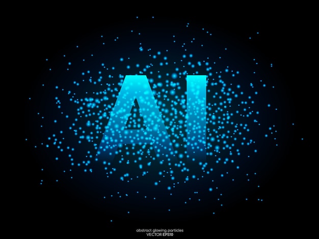 AI letters with blue light dot particles on black. concept of A.I. technology.