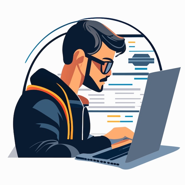 ai programmer man on computer icon vector illustration