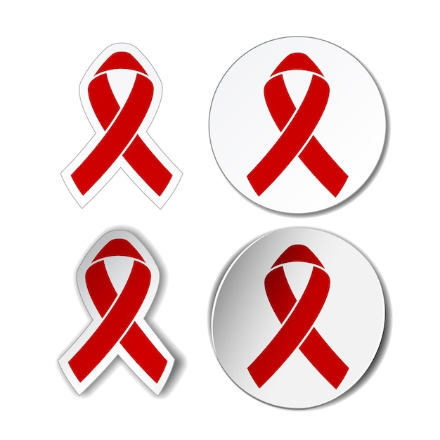 AIDS awareness sign - set of stickers with image of red ribbons. Vector illustration