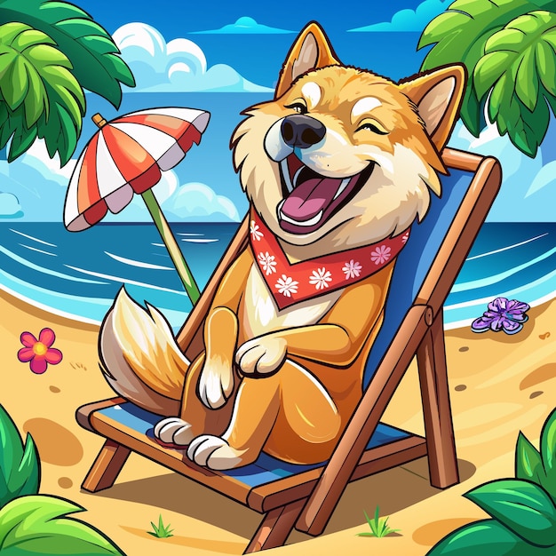 Ainu Dog active laughs beach chair vector