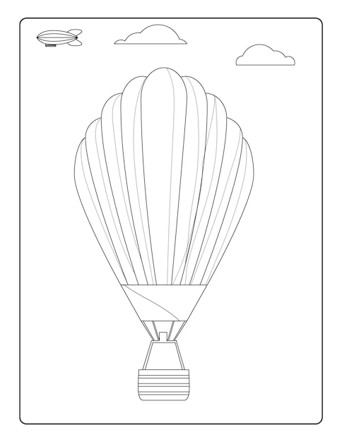 Air ballon coloring pages for kids with cute airballons black and white activity worksheet