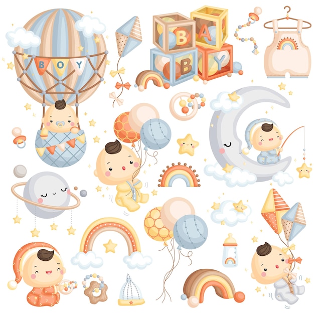 Air Balloon Baby Boy Vector Set