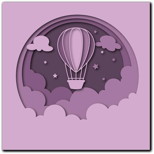 Air balloon paper cut illustration premium vector