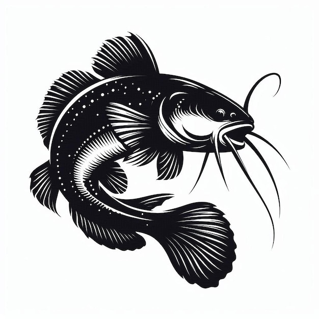 Air Breathing catfish family Clariidae Silhouette line art vector illustration on white background