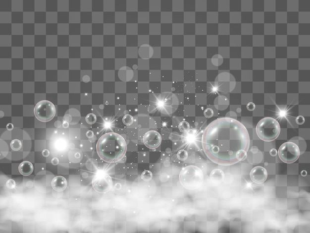 Air bubbles on a transparent background. Soap foam vector illustration.