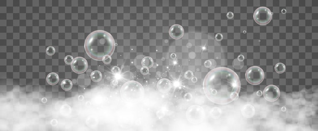 Air bubbles on a transparent background. Soap foam vector illustration.