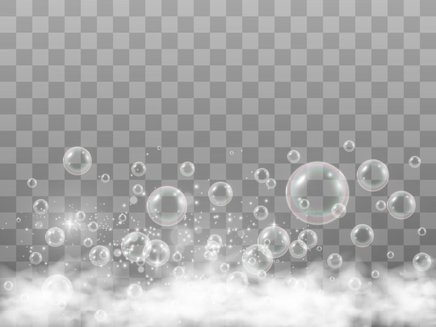 Air bubbles on a transparent background Soap foam vector illustration